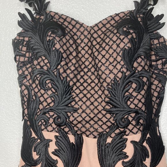 Portia & Scarlett Dress Womens Small Nude Black Embroidered Fitted Gown Formal - Picture 4 of 13